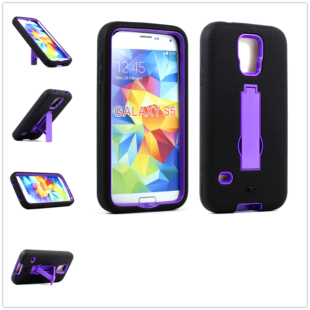 Samsung Galaxy S5 SM-G900 Armor Hybrid Case with Stand (Black Purple)